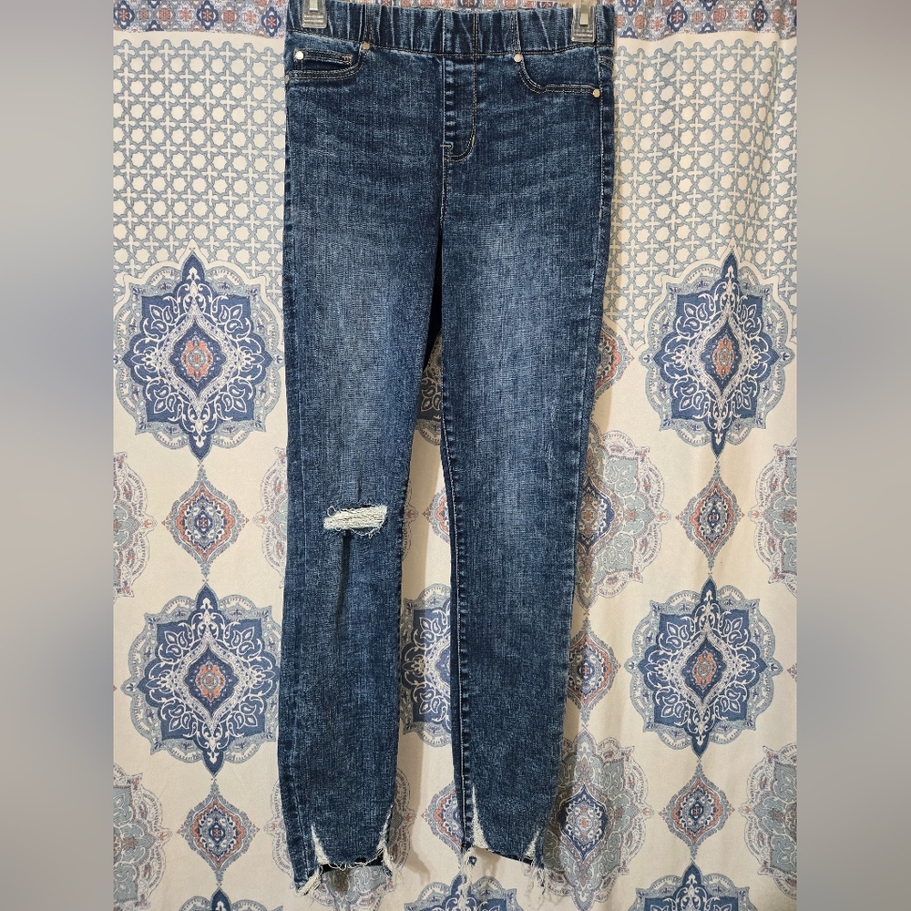 Liverpool Medium Wash Skinny Jeans with Frayed Hem